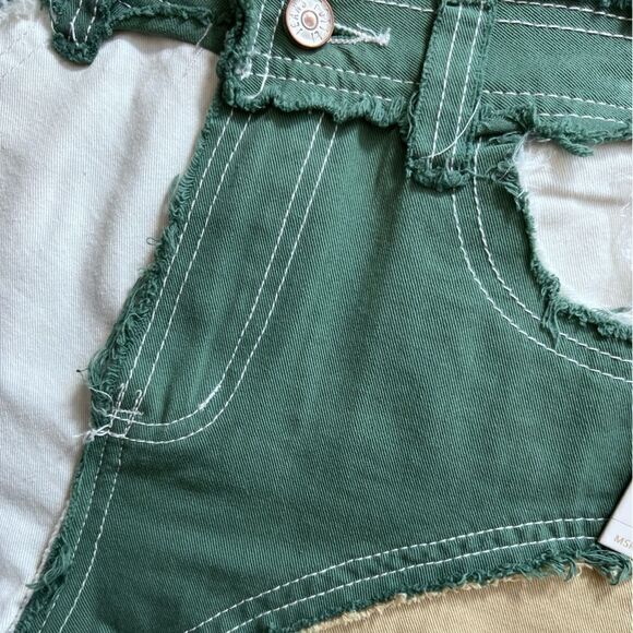 Potili High Waisted Distressed Color Block Denim Shorts size 8 - Picture 8 of 14